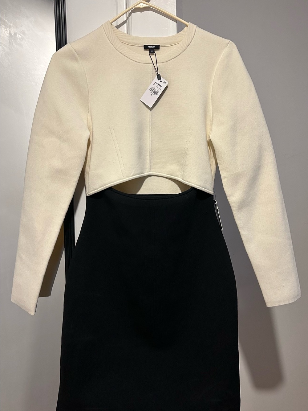 Express Ivory Ribbed Crewneck Sweater